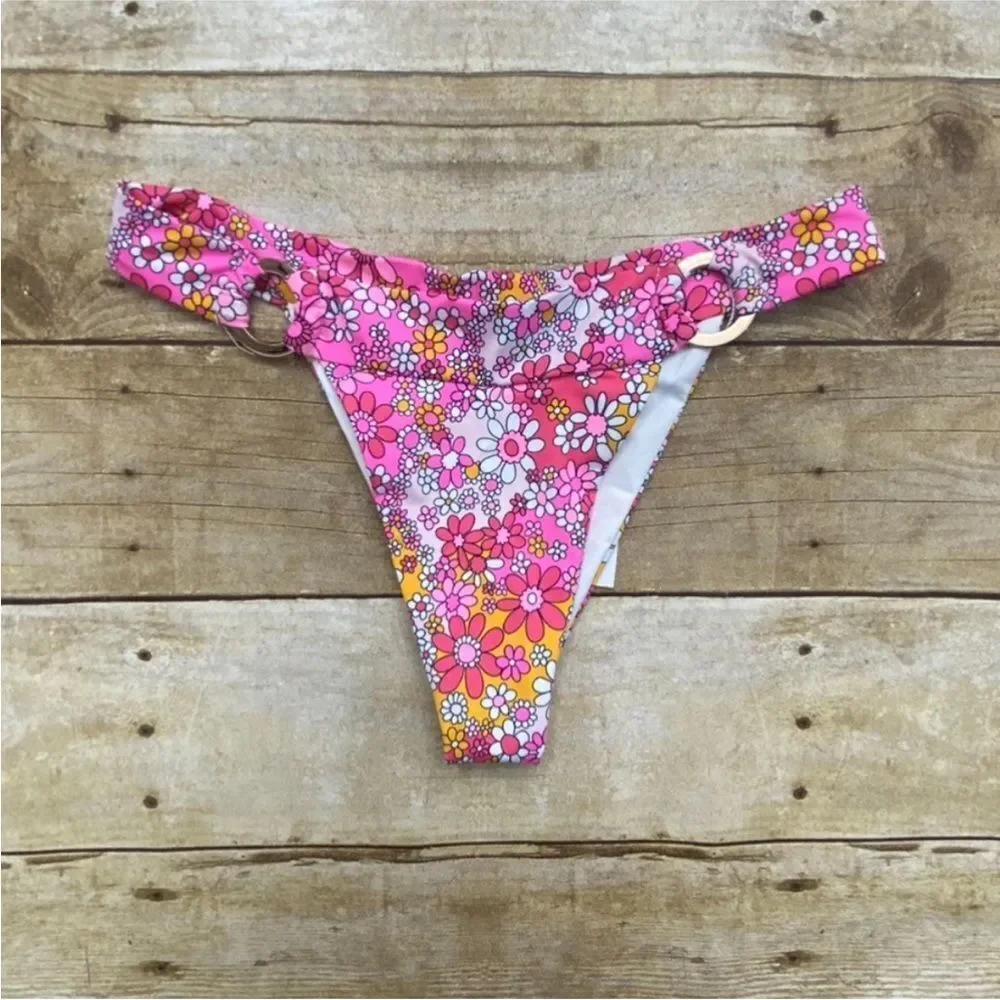 NWT Frankies Bikinis eden floral bikini bottoms pink and orange groovy floral